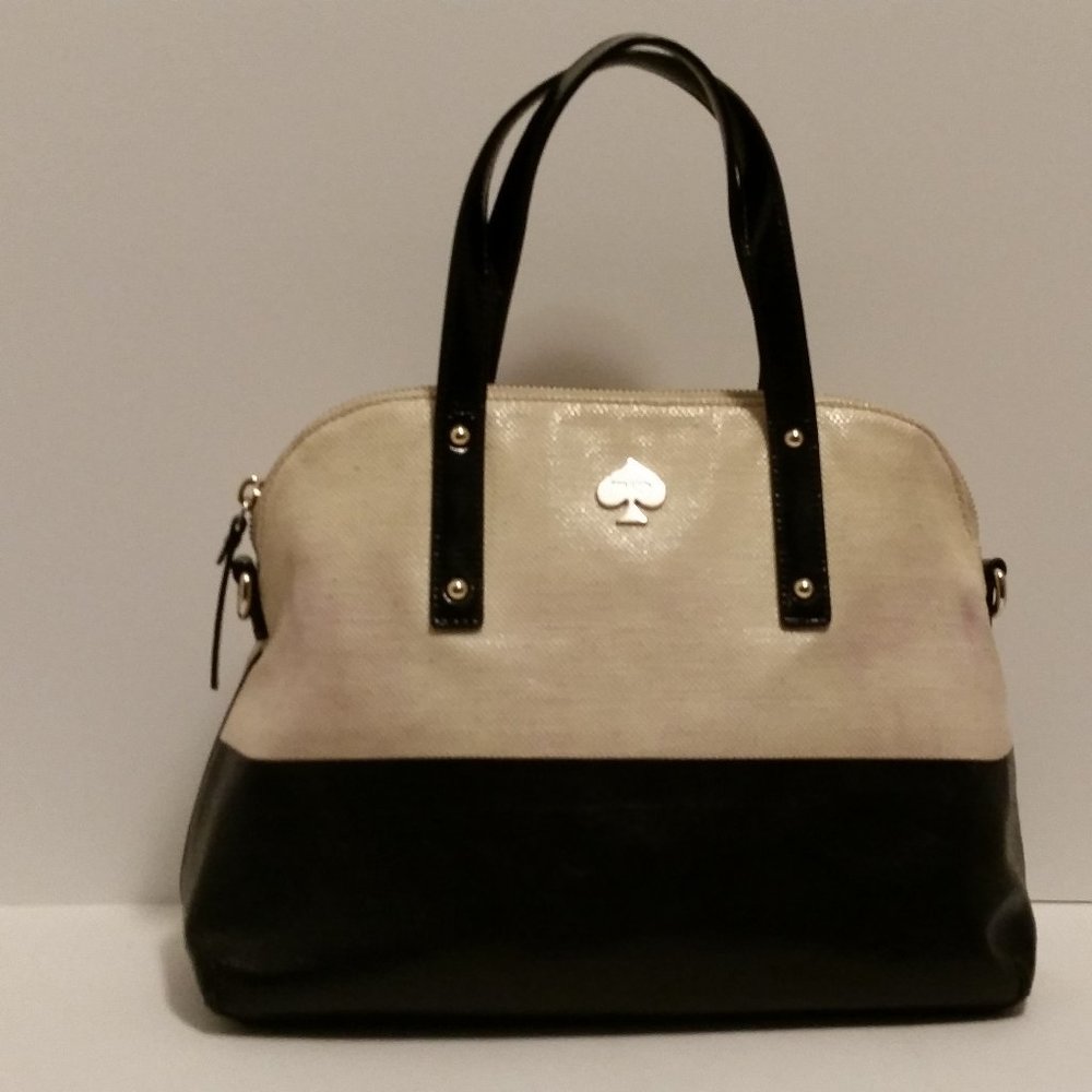 Kate Spade Black and Cream Straw Satchel